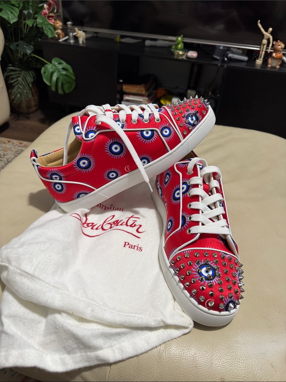 Christian Louboutin Red Evil Eye Studded Low-Top Sneakers